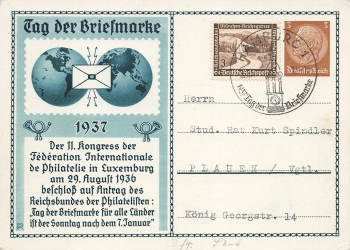 Stamp Day 1937 Private postal stationery PP122C35 Special cancellation Hamburg 1 January 7, 1937