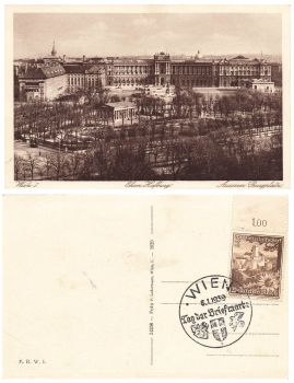Stamp Day 1939 on AK Vienna special cancellation Vienna 8.1.1939