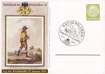 Stamp Day 1941 postal stationery P289 special cancellation Aschersleben January 12, 1941