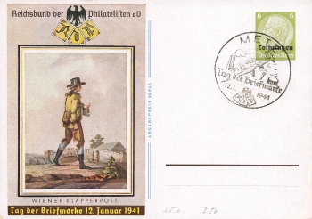 Lorraine Stamp Day 1941 postal stationery P289 special cancellation Metz January 12, 1941