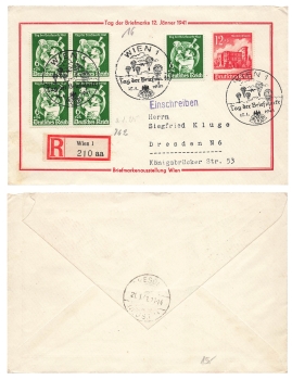 Stamp Day 1941 Michel 762 on R-Letter FDC special cancellation Vienna January 12, 1941