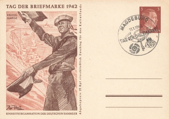 Stamp Day 1942 German Reich 3 Pfennig Hitler postal stationery Kriegsmarine special cancellation Magdeburg January 11, 1942