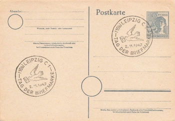 Stamp Day 1947 postal stationery special cancellation Leipzig C1 November 2, 1947