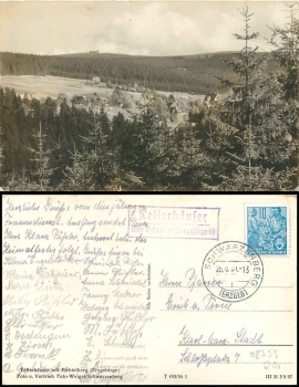 08355 Teller houses on Schwarzenberg (Erzgeb) country postmark on postcard o 26.6.1957