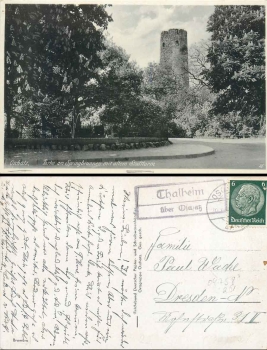 04758 Thalheim about Oschatz country postmark on postcard o 26.6.1938