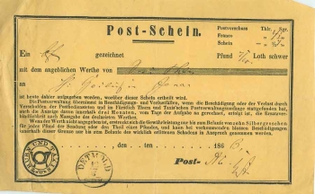 Thurn and Taxis Detmold post note 13.6.1863