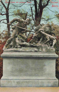 Tiergarten Berlin, hunters' group at the Großer Stern, vintage postcard, c. 1909