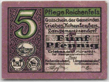 Triebes Hohenleuben Langenwetzendorf Notgeld 1921