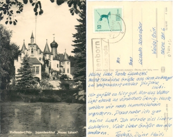 07646 Trockenborn Landpoststempel o 20.7.1961 auf AK Wolfersdorf Jugendwerkhof Neues Leben
