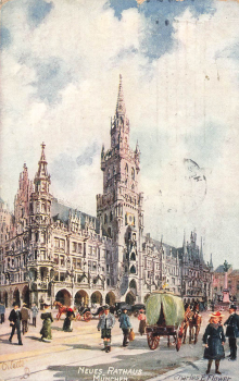 München Neues Rathaus Künstlerkarte Charles E. Flower Tucks Oilette o 1911