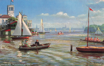 Hamburg Aussenalster Künstlerkarte Fritz von Kamptz Tucks Oilette * um 1910