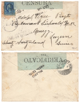 US Postage 5 Cents via Milano Vertivicato Censura nach Luzern 29.9.1916