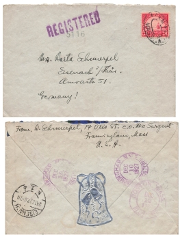 USA 20 Cents Golden Gate single franking R-letter o Boston 12/10/1927 to Eisenach