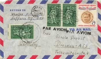 USA airmail letter PAR AVION o Suffern NY March 21, 1958 to Dresden