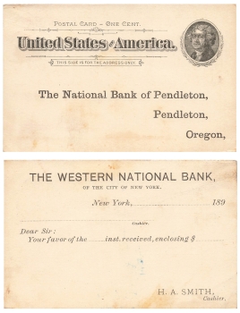 USA Postal Card One Cent Jefferson stationary 1890 *