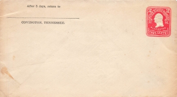 USA Two Cents postal stationery cover Washington with additional imprint Convington Tennessee *