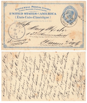 USA Two Cent Liberty postal stationery o Longisland 7/7/1898 to Plauen
