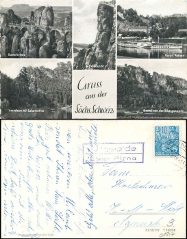 01847 Utewalde via Pirna country postmark on postcard Saxon Switzerland o 15.8.1958