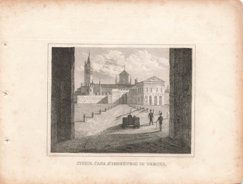 Verona Civica Casa D Industrio original Stahlstich um 1840 