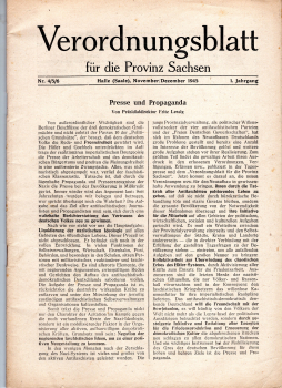 Ordinance Gazette for the Province of Saxony Halle Saale December 1945 64 pages