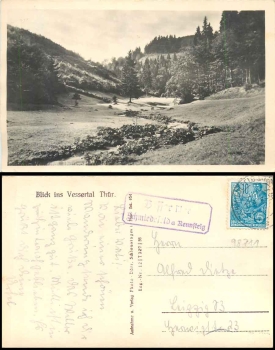 98711 Vesser via Schmiedefeld a Rennsteig country postmark o 17.9.1956