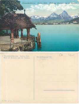 Vierwaldstättersee Station Rütli Brunnen und Mythen * ca. 1920Vierwaldstaettersee Station Raetli Brunnen und Mythen * ca. 1920