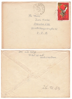 Vietnam 12 xu single franking on letter o November 23, 1963 to Dresden