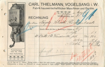 Vogelsang Köln Fabrik hauswirtschaftlicher Maschinen Briefkopf mit Kaffemühle 1916