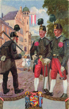 Volkstypen aus dem Erzgebirge Bergleute "in Parade" Künstlerkarte Gustav Zindel * um 1920