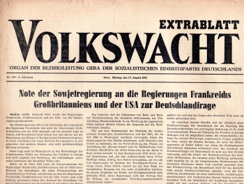 Volkswacht Extrablatt Bezirksleitung der SED Gera 17. August 1953