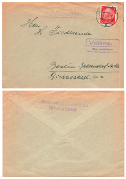 336381 Vollmerz via Schluchtern Country postmark on business letter o Schluchtern January 10, 1940