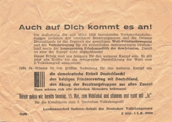 Election to the People's Congress 1948 State Committee Saxony-Anhalt original leaflet