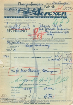 71332 Waiblingen fly catcher factory "Aeroxon" letterhead with factory view 1937
