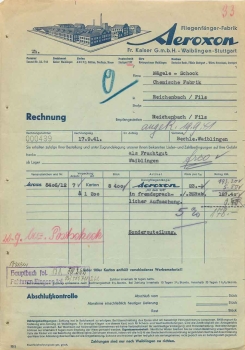 71330 Waiblingen Stuttgart Aeroxon Flycatcher Factory Letterhead with factory view 1941