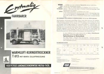 Warmluft-Körnertrocker T613 Landwirtschaft Werbeprospekt A4 VEB Petkus Landmaschinenwerk Wutha 1950