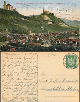 Weinheim Bergstrasse Wachenburg u. Burg Windick o 21.05.1925
