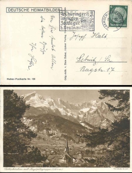 Hitler youth advertising stamp Thuringian HJ in the Alps tent camp near Grainau o Garmisch-Partenkirchen 2 15.7.1938