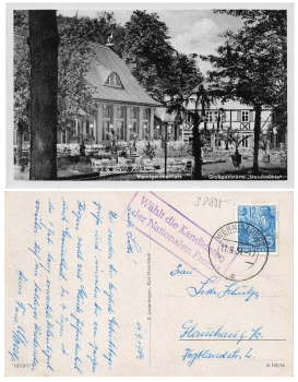 Wernigerode Restaurant Storchenmühle propaganda stamp "Vote for the candidates of the National Front" September 11, 1954