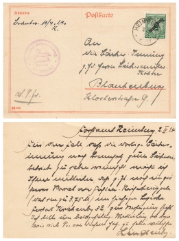 Value digits in the circle 5 Pfennig official stamp Michel 100 on postcard o Heimburg 3.4.1924 to Blankenburg
