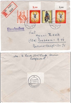 Berlin Michel 129 130 131 auf R Brief o Neuss 27.12.1955
