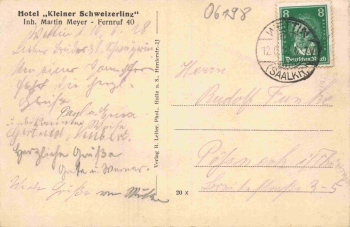 06193 Wettin Saale Hotel "kleiner Schweizerling" o 1928