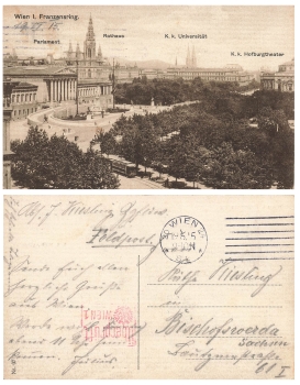 Vienna Franzensring Postal Censorship Checked Vienna1 o June 19, 1915