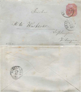 Wuerttemberg Postal stationery envelope 10 Pfennig canceled Geislingen 26 (11) (3) to Dusslingen