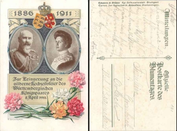Wuerttemberg silver wedding of the royal couple artist card P. Schnorr carnations gebr. 1911