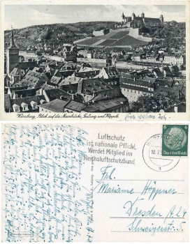 Wuerzburg Mainbruecke Festung und Kaeppele o 18.7.1938