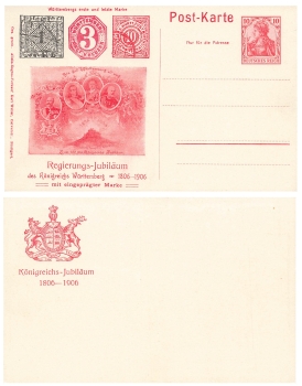 Wurttemberg 100th government anniversary private postal stationery 10 Pfennig Germania 1906 *