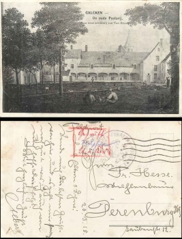 Field post WW1, handwritten censorship note Stages-Fuhrpark-Kolonne, 20.3.1918 on Calcken postcard