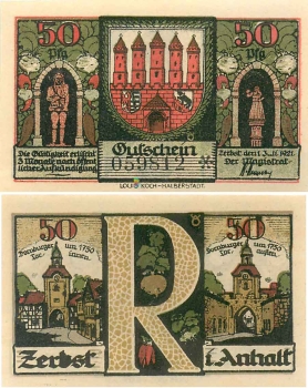 39261 Zerbst emergency money 50 pfennigs 1921