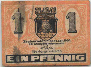 Zeulenroda, Thuringia, 1920 emergency money note