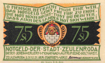 Zeulenroda, Thuringia, 1921 emergency money note